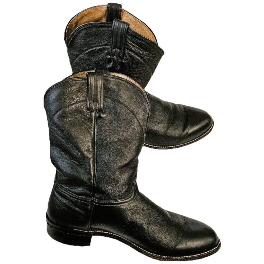 Imperial Mens Black Leather Western Roper Boots Biltrite Heel‎ Round Toe 10.5 D